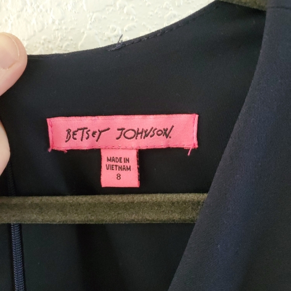 Betsey Johnson Mermaid Trumpet Dress Womens 8 Navy Blue Ruffle Hem V-Neck Sleeve - Picture 3 of 7